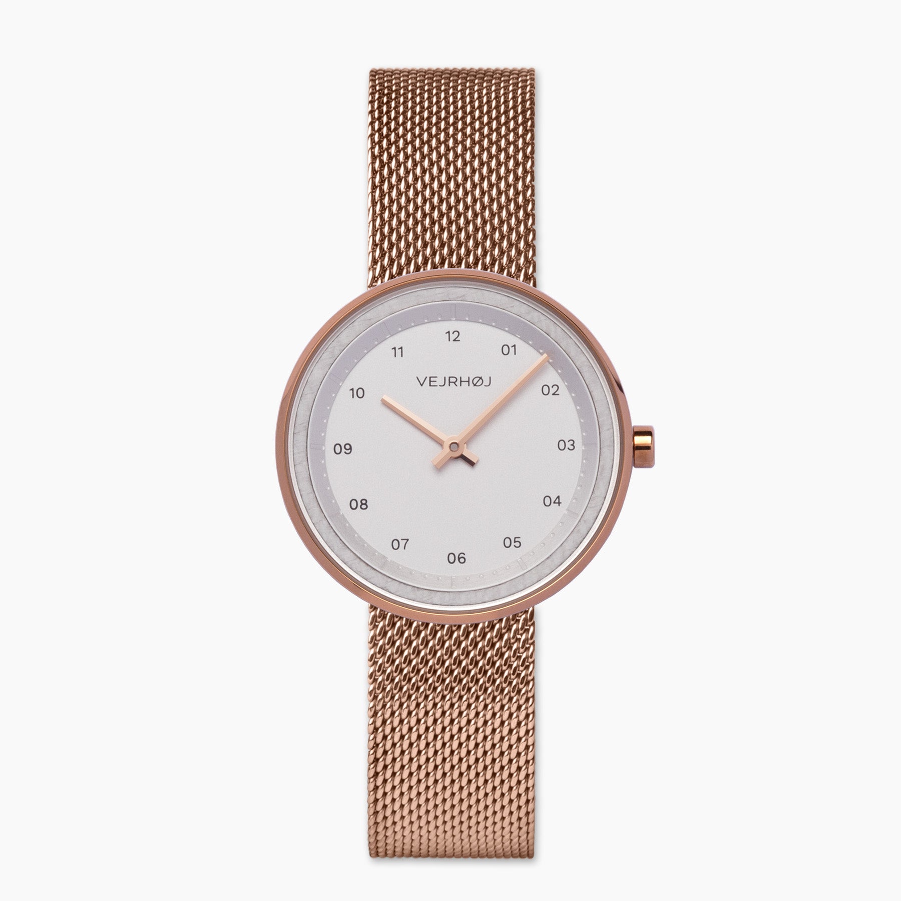 【Petite ARCTIC mesh】レディース腕時計、白い文字盤にローズゴールドの針とケース