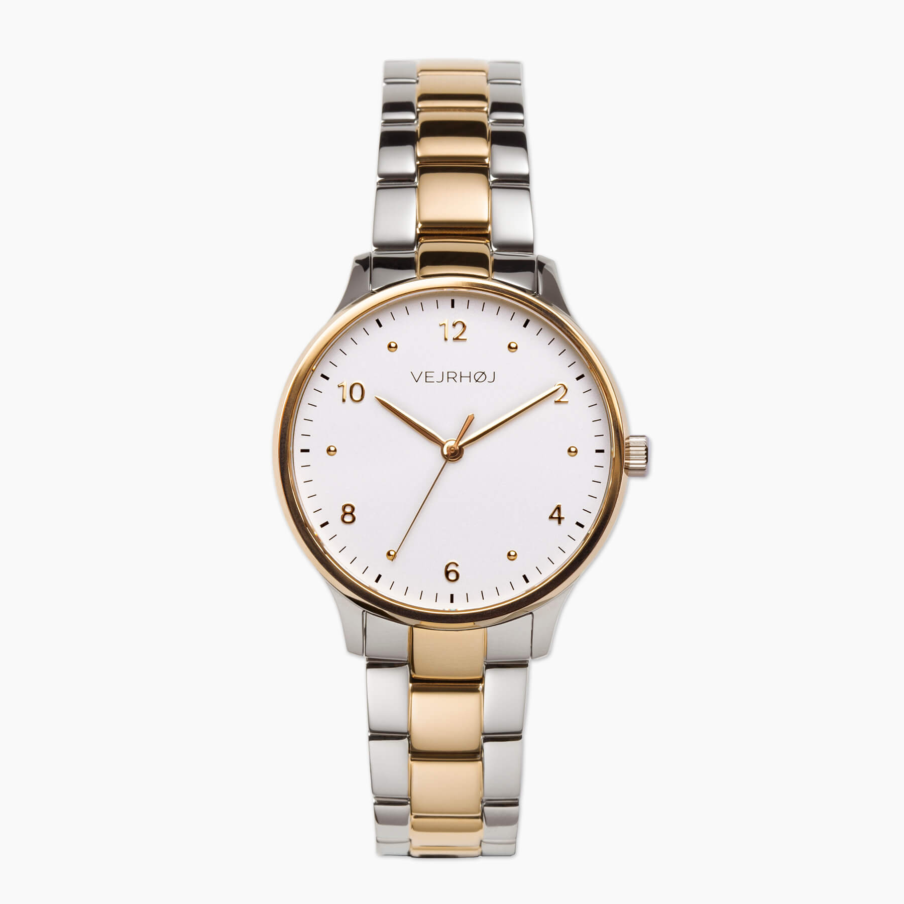VEJRHØJ Petite Royal Gold、ホワイトダイヤルとシルバー×ゴールドの2色ブレスレットが特徴の北欧ミニマルデザイン腕時計