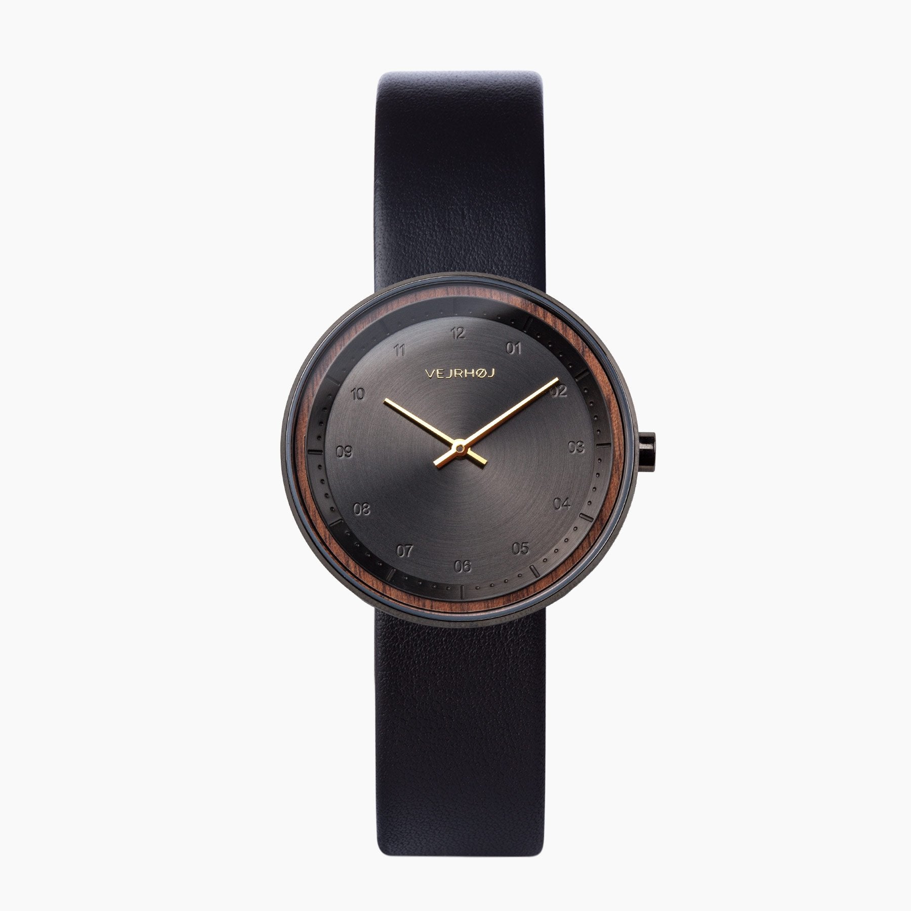 桜の木でできたVEJRHØJの黒のレディース腕時計 Petite|BLACK & GOLD