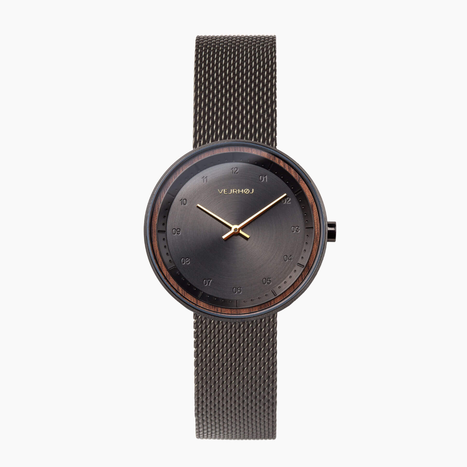 天然の桜の木を使ったVEJRHØJのレディース腕時計Petite | BLACK & GOLD | mesh