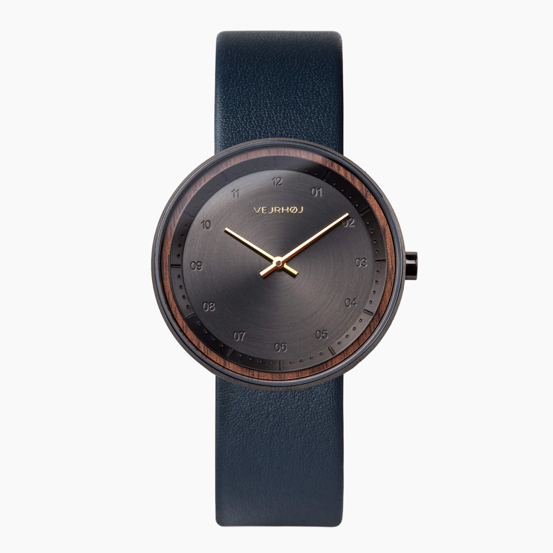 桜の木でできたVEJRHØJ (ヴェアホイ)の黒の腕時計 BLACK & GOLD|midnight blue