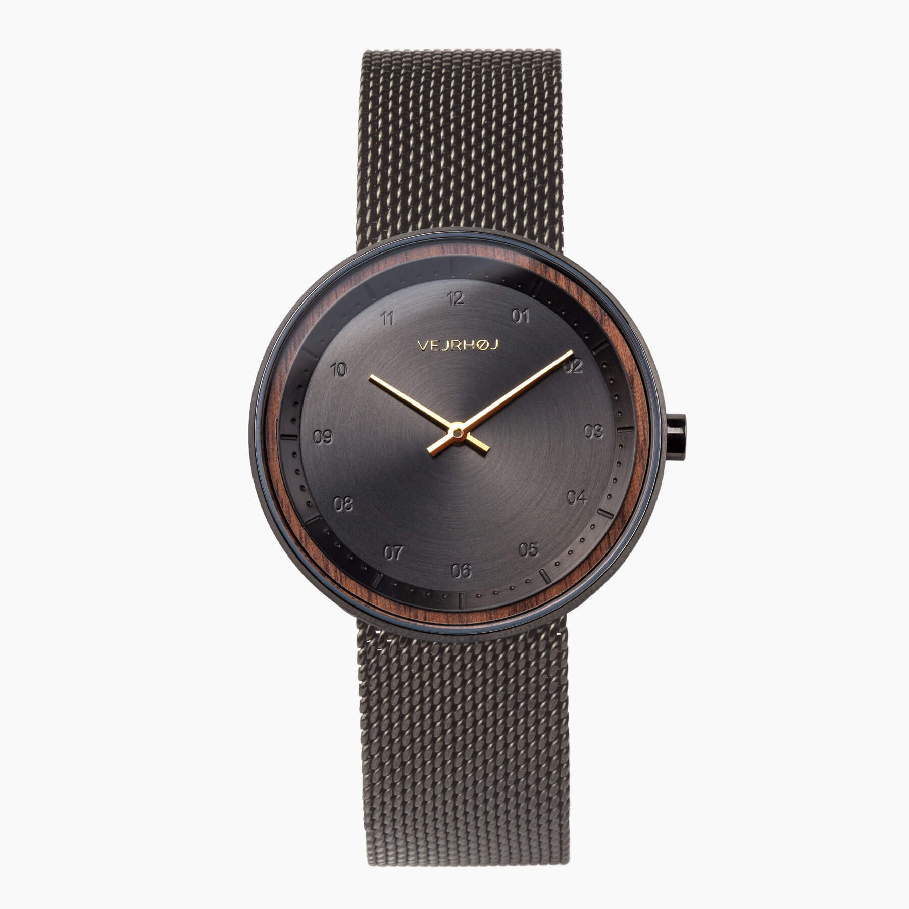 桜の木を使ったVEJRHØJの木製腕時計BLACK & GOLD| mesh