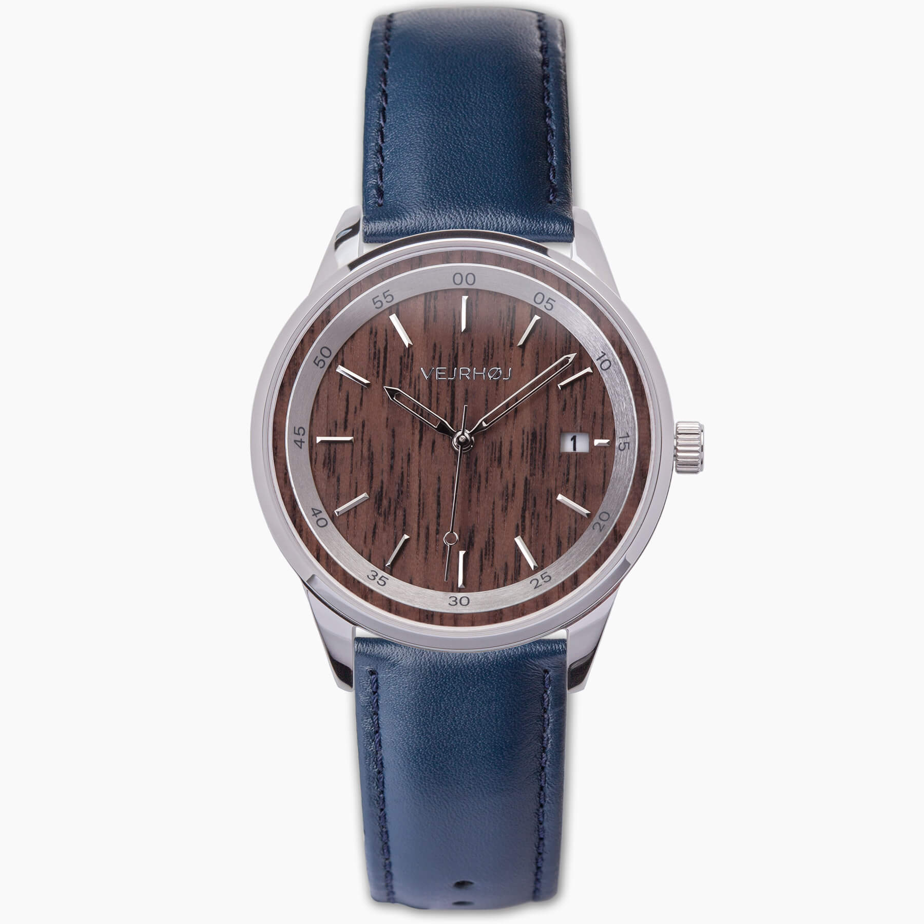ブルーのストラプップがついたヴェアホイのブラウンの機械式腕時計