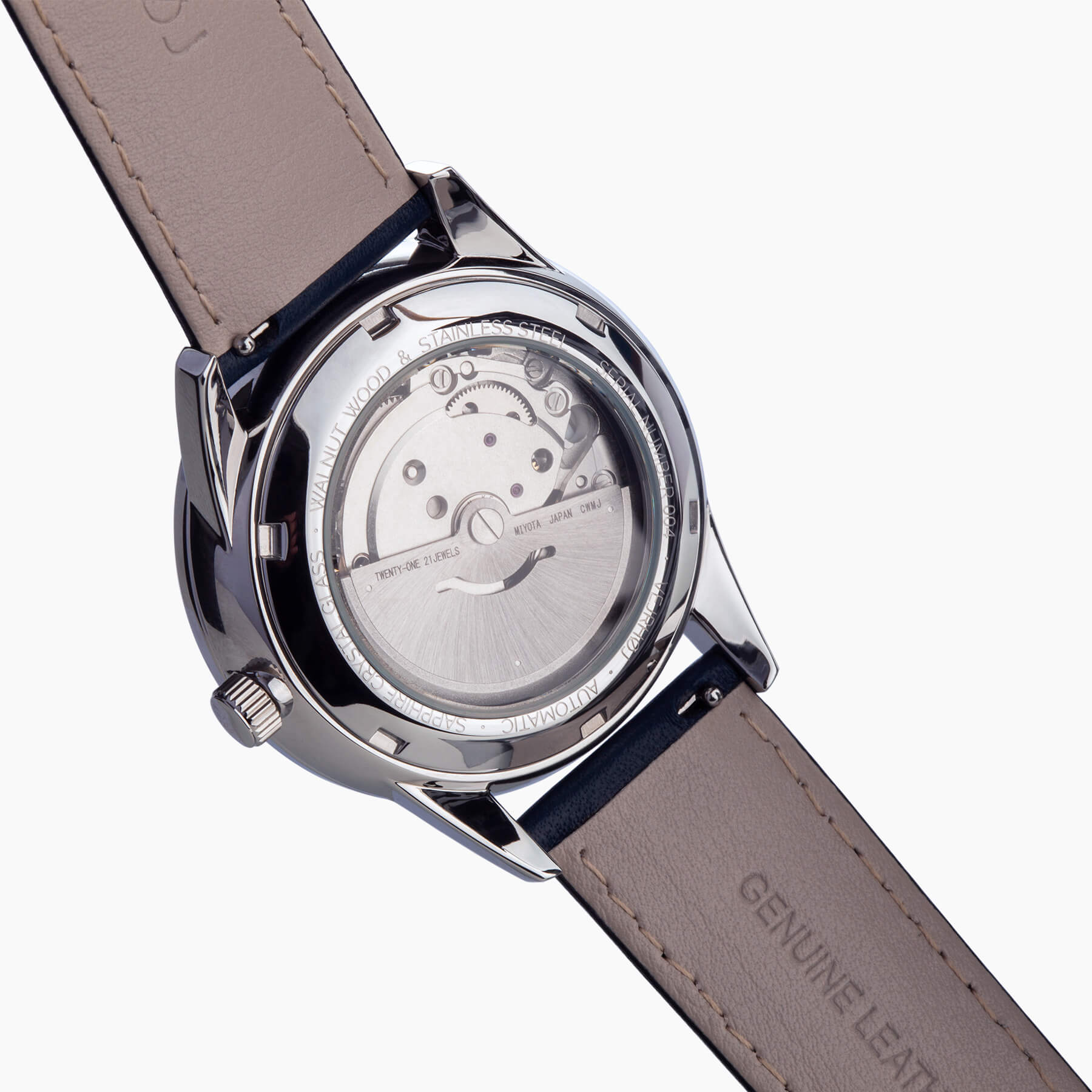 自動巻きムーブメントが見える透明なケースバック