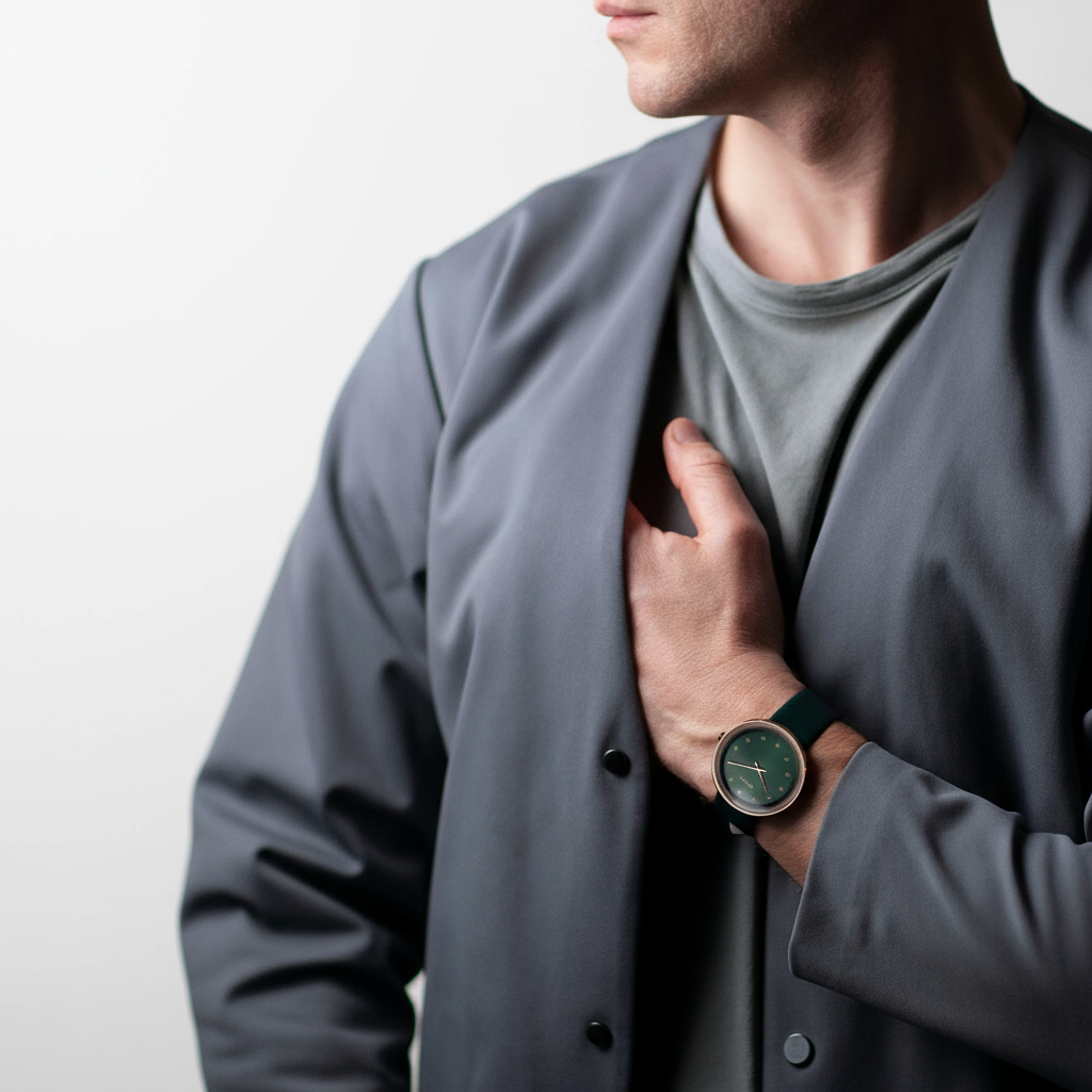 【Emerald】メンズデザイン腕時計、グリーン文字盤で、ビジネス場面でもカジュアルでも着用できる