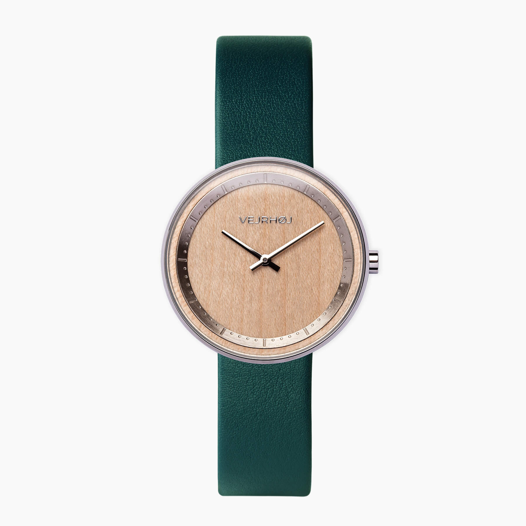 北欧デザインで木材を使用した女性向けのグリーンストラップ腕時計